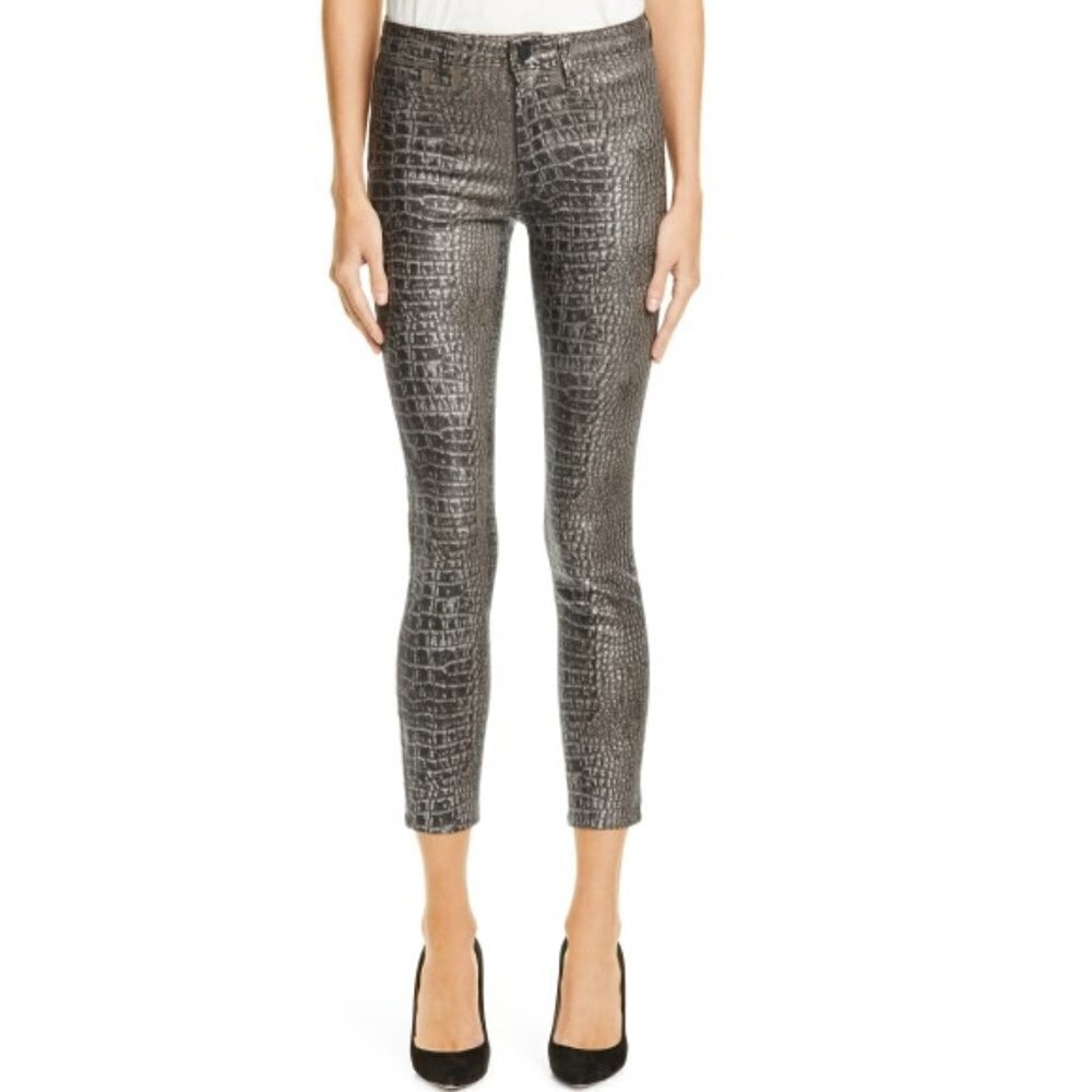 L'AGENCE 'Margot' High Rise Coated Skinny Jeans, Croc Foil Print